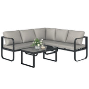 Set da Esterno 3 Pezzi con Divano 3 Posti Convertibile, Divano 2 Posti e Tavolino da Esterno, Grigio e Nero