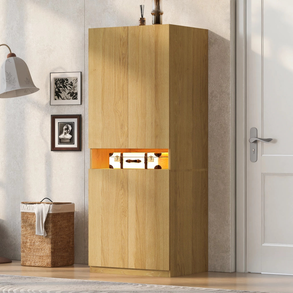 Armadio con vano LED e ampio spazio interno in MDF color legno 70 × 55 × 180 cm