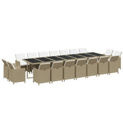 Set da pranzo per esterni composto da 19 pezzi con cuscini in resina intrecciata beige 02_0014427