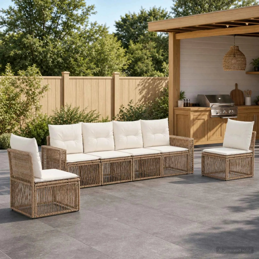 Set Divano da Giardino 6 pz Beige e Bianco Crema polyrattan 3435087