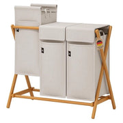 Cestino per bucato 2 parti 100 l per bucato sporco separatore di bucato in legno con coperchio pannelli di bambù a X (150 l grigio chiaro)