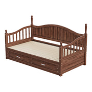 Letto estraibile matrimoniale 90×190 cm e 180×190 cm con 2 cassetti e rete; senza materasso; legno; noce