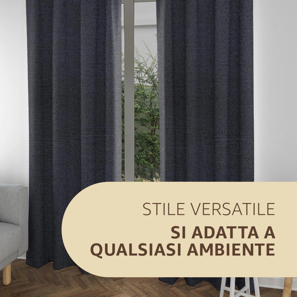 Tende per Interni Camera da Letto e Soggiorno Con Anelli - 140x280cm - 2 Pezzi Colore: BLU