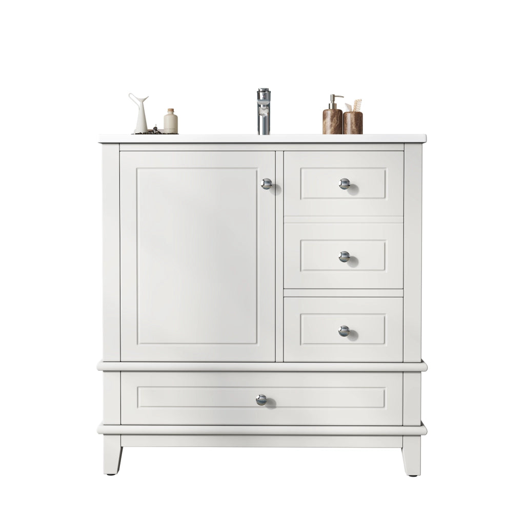 Mobile sottolavabo con 3 cassetti e anta; lavabo in ceramica - bianco - 81×47×86 cm