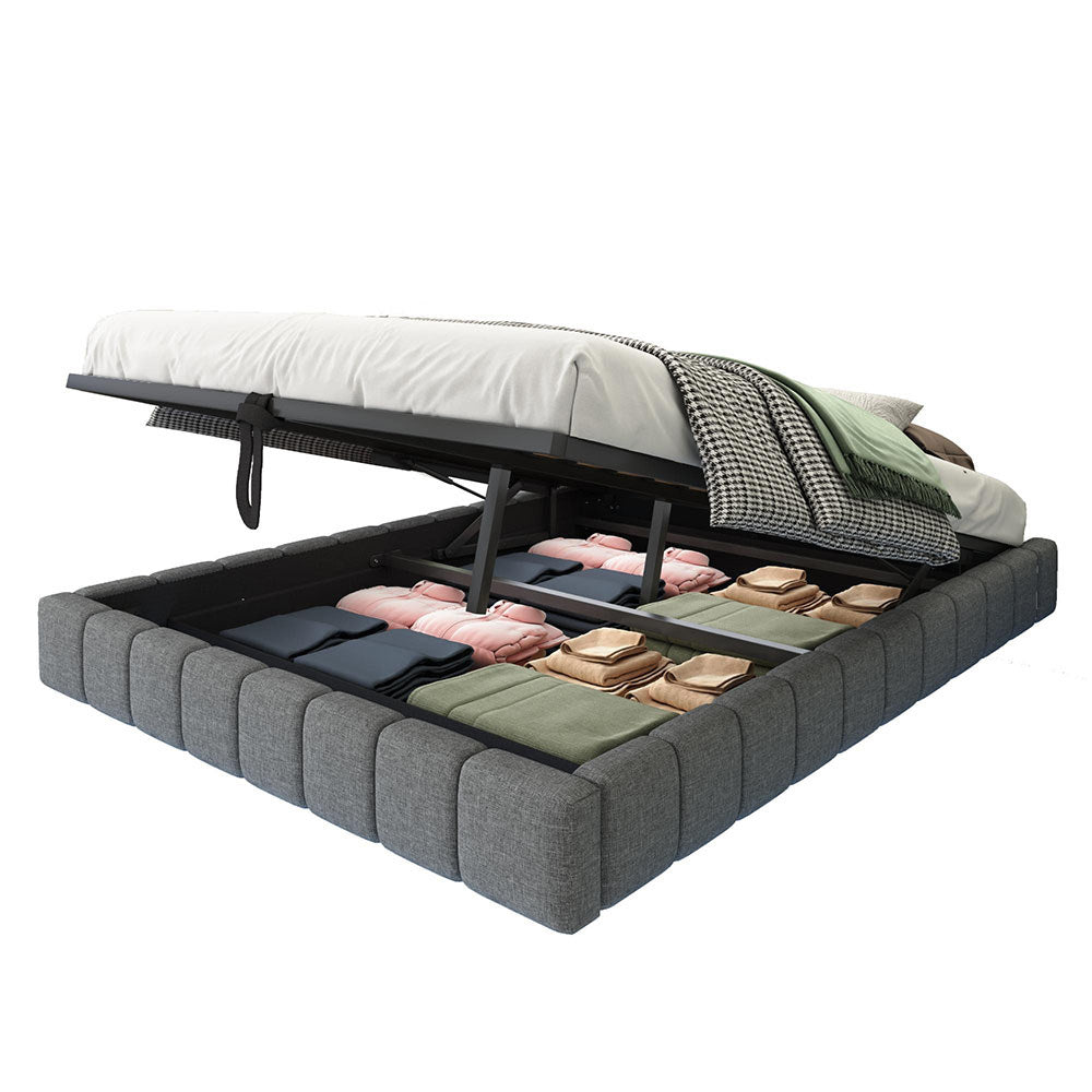 Letto-Xylo-140x200 cm-idraulico, LED, senza testiera, lino grigio