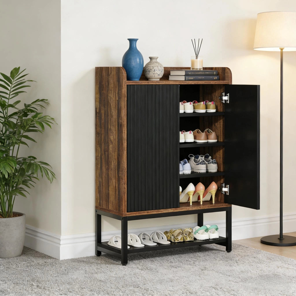 Mobile porta scarpe con 5 ripiani; 2 ante a pressione; per ingresso; 73 × 35 × 105.5 cm