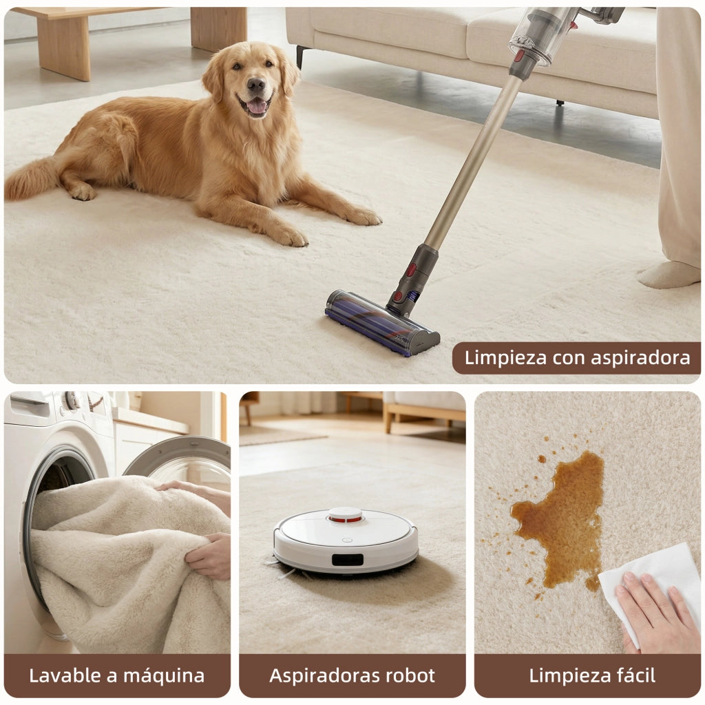 Tappeto Moderno Pelo Lungo Lavabile ¨C zephmum ¨C Crema 120x160 cm