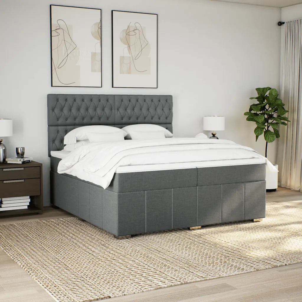 Giroletto a Molle con Materasso Grigio Scuro 200x200 cm Tessuto