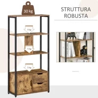 Mobile Libreria con 3 Ripiani, Armadietto e 2 Cassetti, in Truciolato e Metallo, 58x24x122 cm