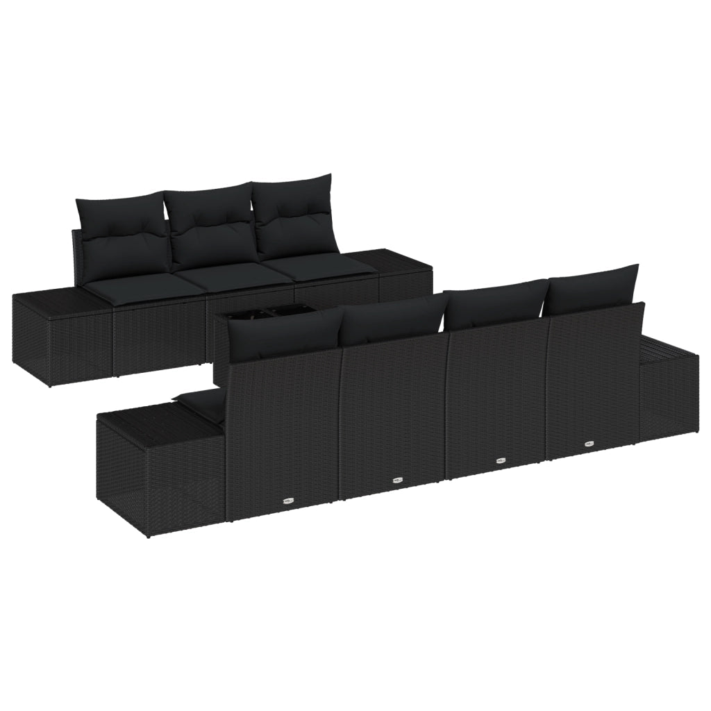 Set di divani da giardino a 8 pezzi con cuscini neri in polyrattan