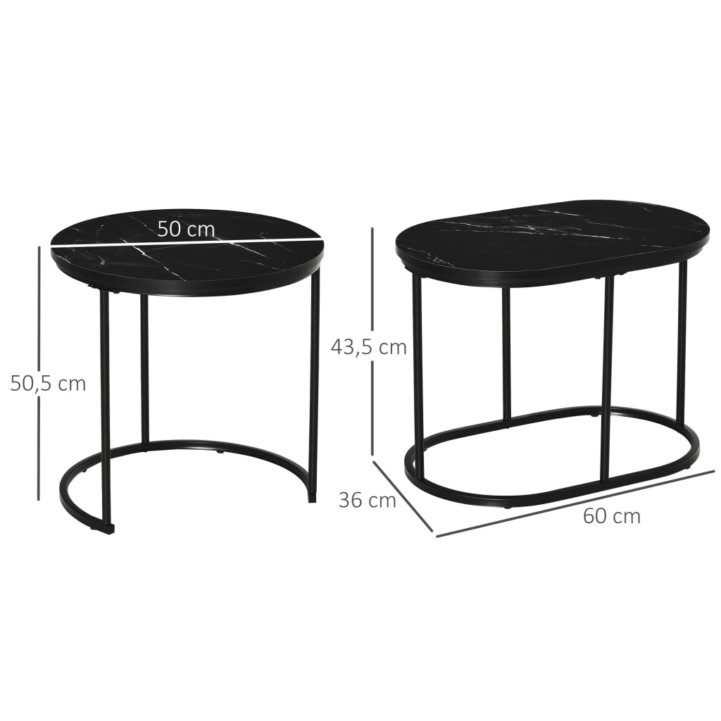 TAVOLI DA SALOTTO Set da 2 pezzi effetto marmo Ø50x50,5 cm Nero MDF e acciaio