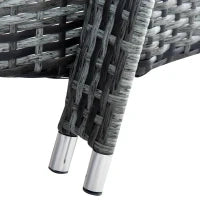 Set 2 Lettini Sdraio e 1 Tavolino da Giardino con Materassini Imbottiti e Ruote, in Polyrattan, Grigio