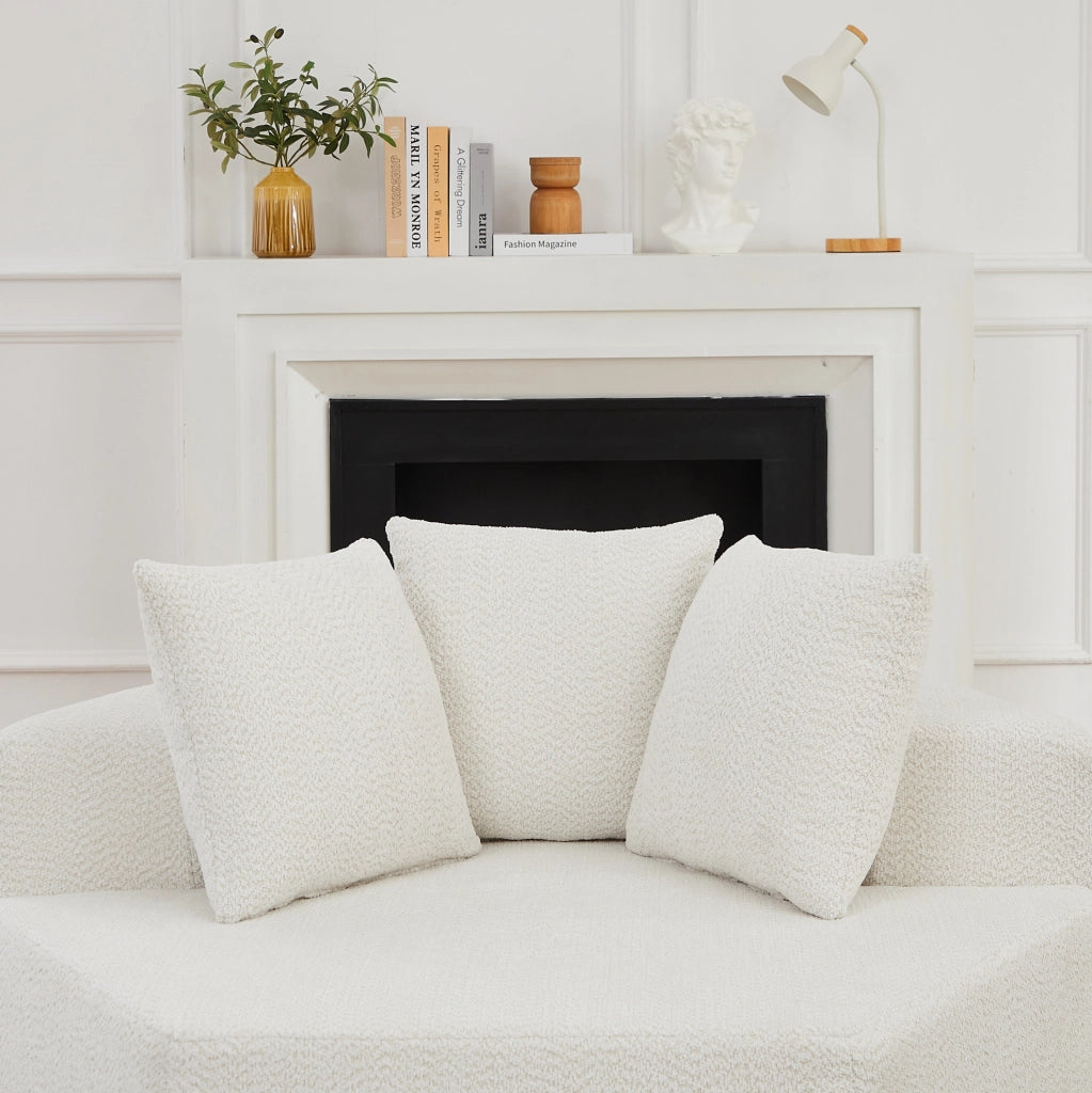 Poltrona lounge modulare esagonale in ciniglia beige con 3 cuscini
