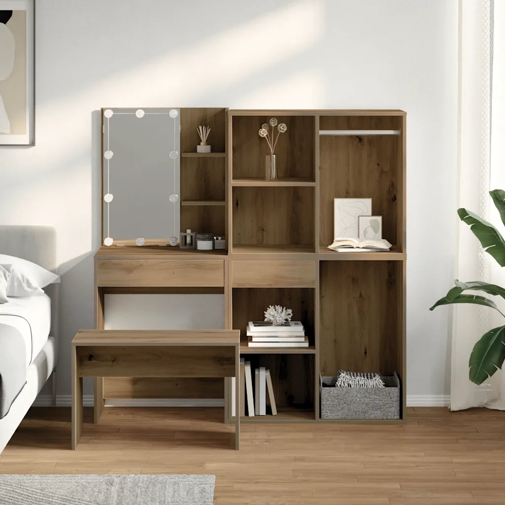 vidaXL Set Toeletta con LED Rovere Artigianale in Legno Multistrato