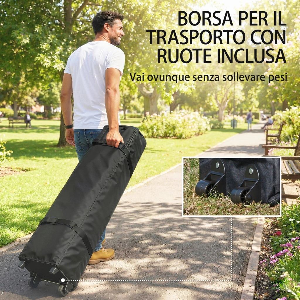 Gazebo Pop Up Pieghevole 430x290x315 cm con Pareti Laterali e Finestre in Metallo e Tessuto Oxford Marrone Sabbia