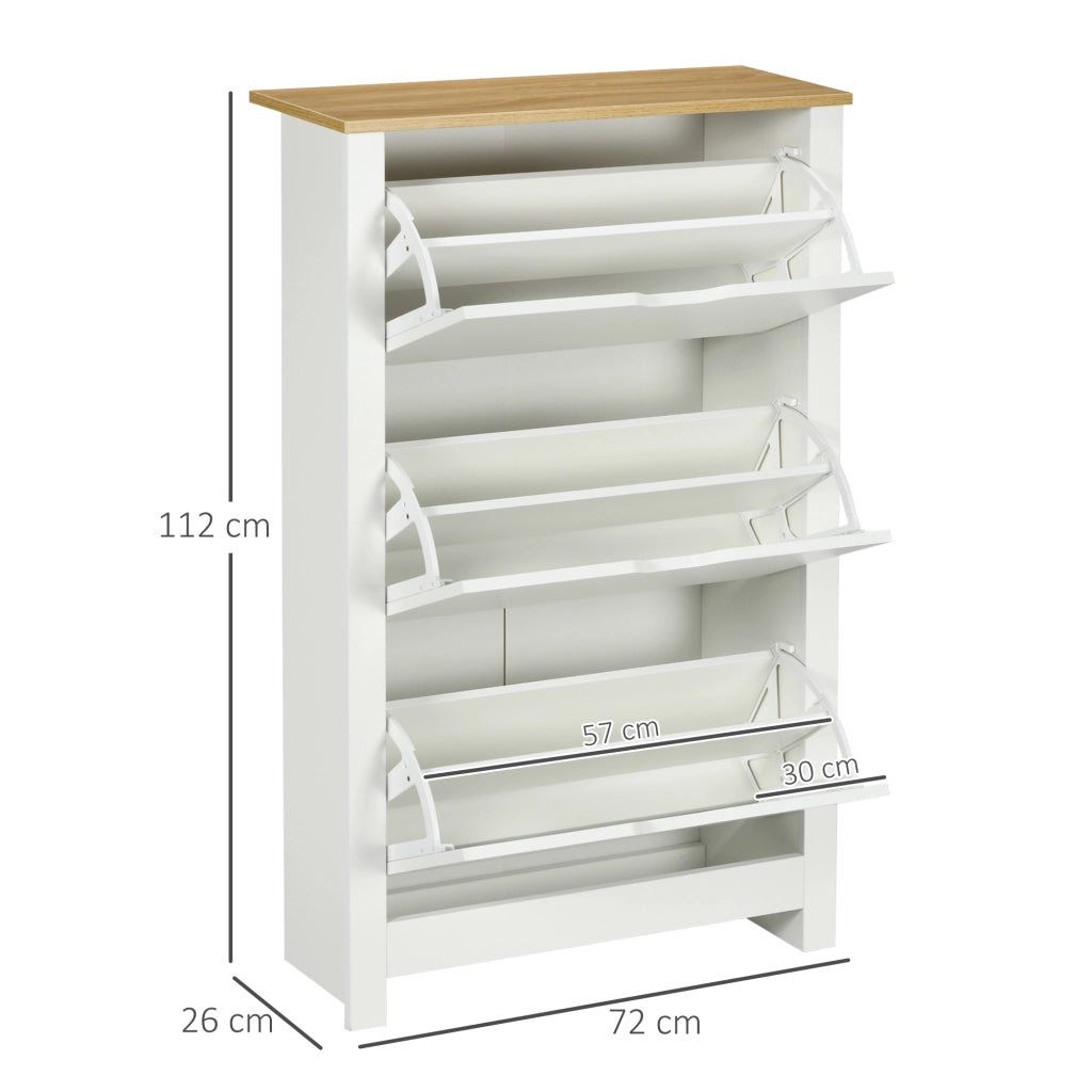 Scarpiera Slim per 18 Paia di Scarpe 72x26x112 cm con 3 Cassetti a Ribalta Rivestimento in Melamina Bianco