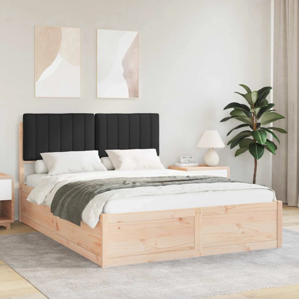 Letto con Testiera Rivestita Nero 135 x 190 cm Pino massello 3398241