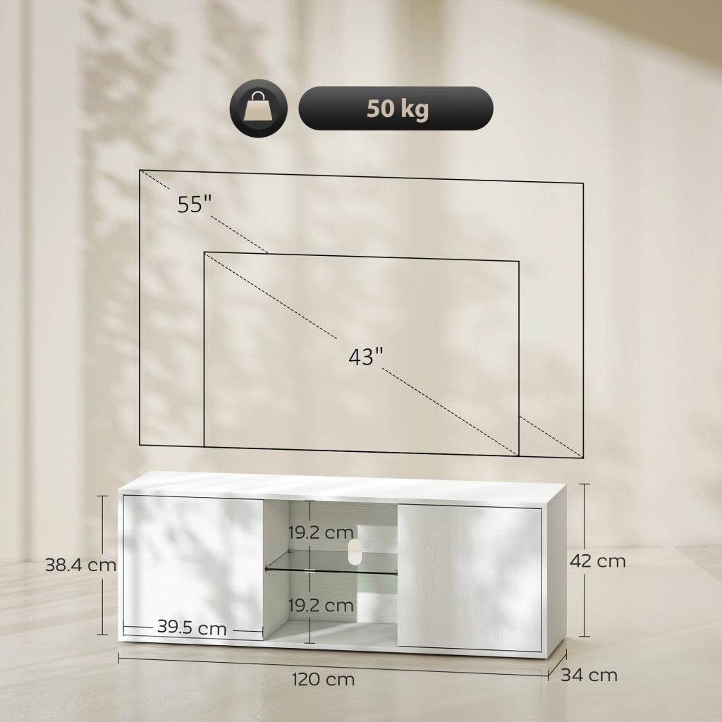 Mobile Porta TV fino a 55" Sospeso o a Terra,Ante Soft Close-Credenza  per TV,Foro Passacavi e Ripiano in Vetro,Bianco