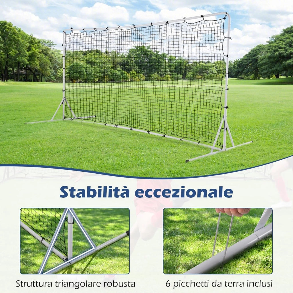 Porta da Calcio Rimbalzanti 372,5 x 182,5 CM, Set di Attrezzature da Calcio con Rete Resistente alle Intemperie, Borsa e 6 Picchetti per Terreno, Cortile e Parco