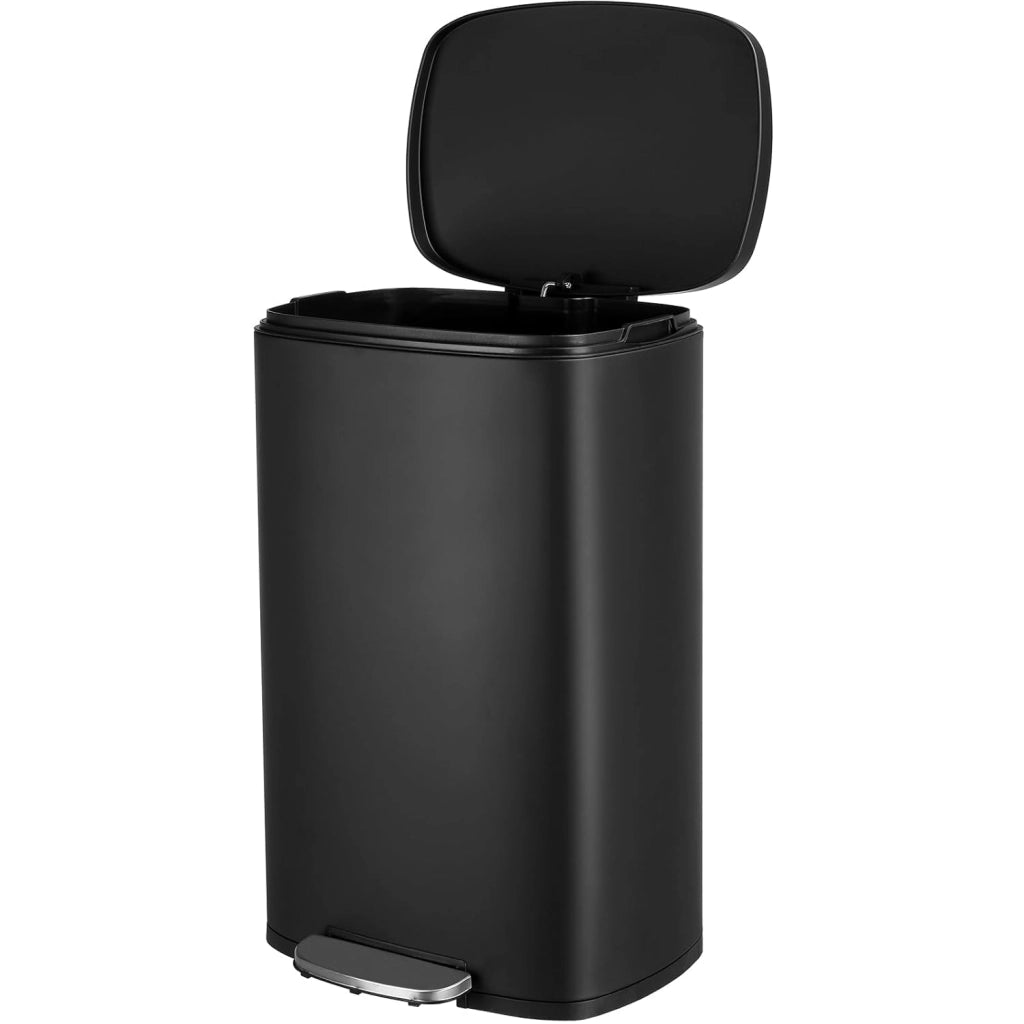 Pattumiera Cucina 50 Litri, Cestino a Pedale in Acciaio con Coperchio a Chiusura Morbida, Secchio Interno, 50 l Cestino per Interno Cucina, Bagno, Ufficio, Nero