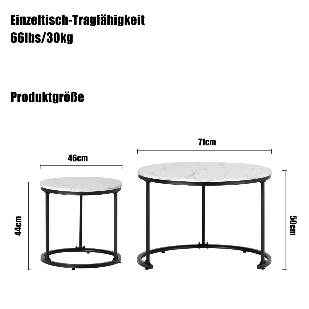 Set di 2 tavolini da salotto 80x80x12 cm; impilabili con piano effetto marmo; MDF; marmo
