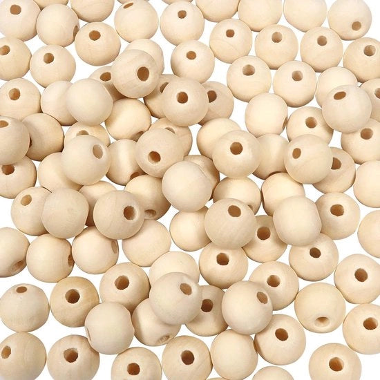 100 Stuks Houten Kralen 10 mm Rond in Natuurlijke Houtkleur per DIY Sieraden Maken - Accessoriabile con Macrame e Grande Apertura