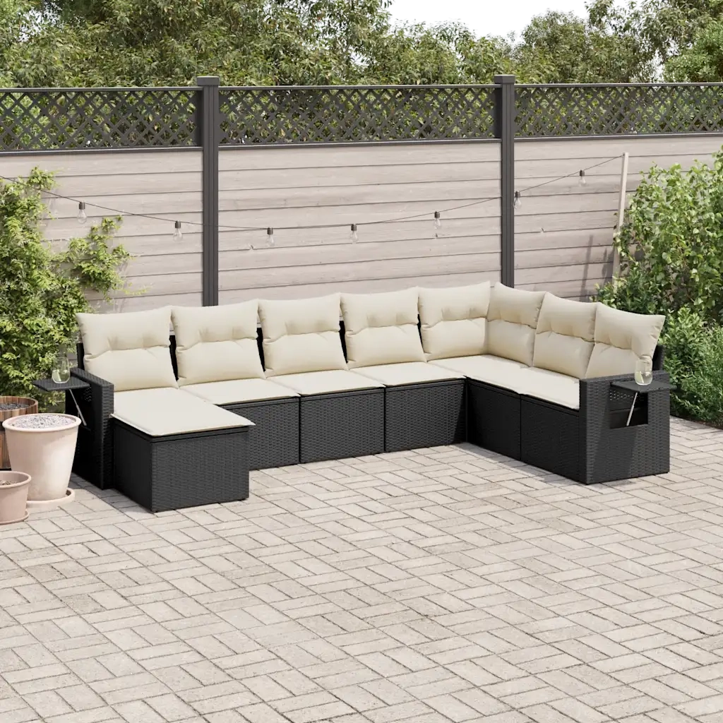 vidaXL Set Divani da Giardino con Cuscini 8 pz Nero in Polyrattan