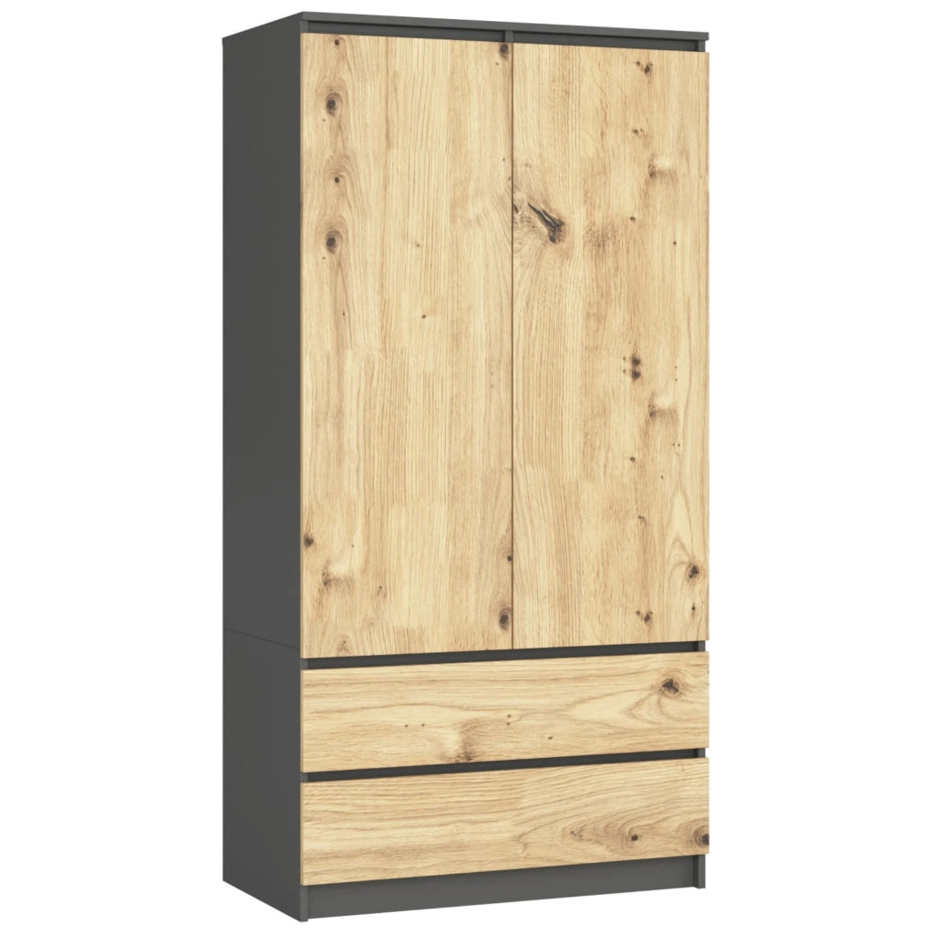 Armadio AKORD S90 Grigia Grafite 90 cm 2 ante 2 cassetti inserto frontale Quercia Artisan 90x51x180 cm