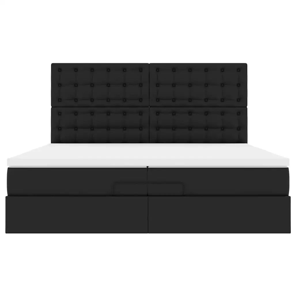 Struttura Letto Pouf con Materassi Nero 200x200 cm Similpelle 3313021