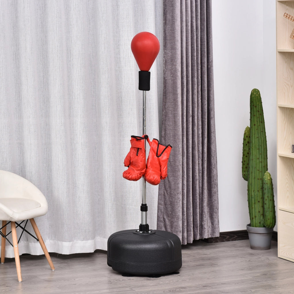 Punching Ball ad Altezza Regolabile con Guanti Boxe. in Acciaio. Finta Pelle e PE. ?48x136-154 cm. Nero e Rosso