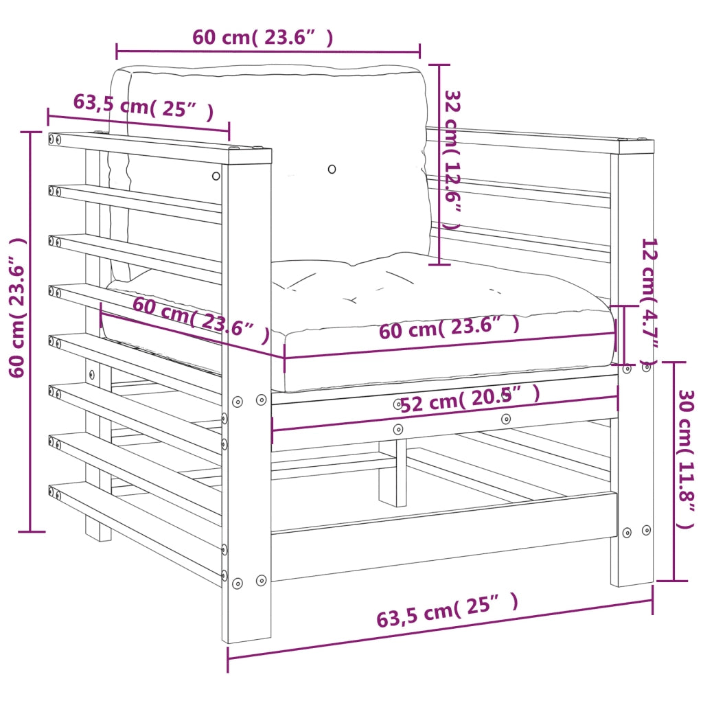 Sedia da patio-Sedie da Giardino con Cuscini 2pz Ambra Legno Massello di Pino