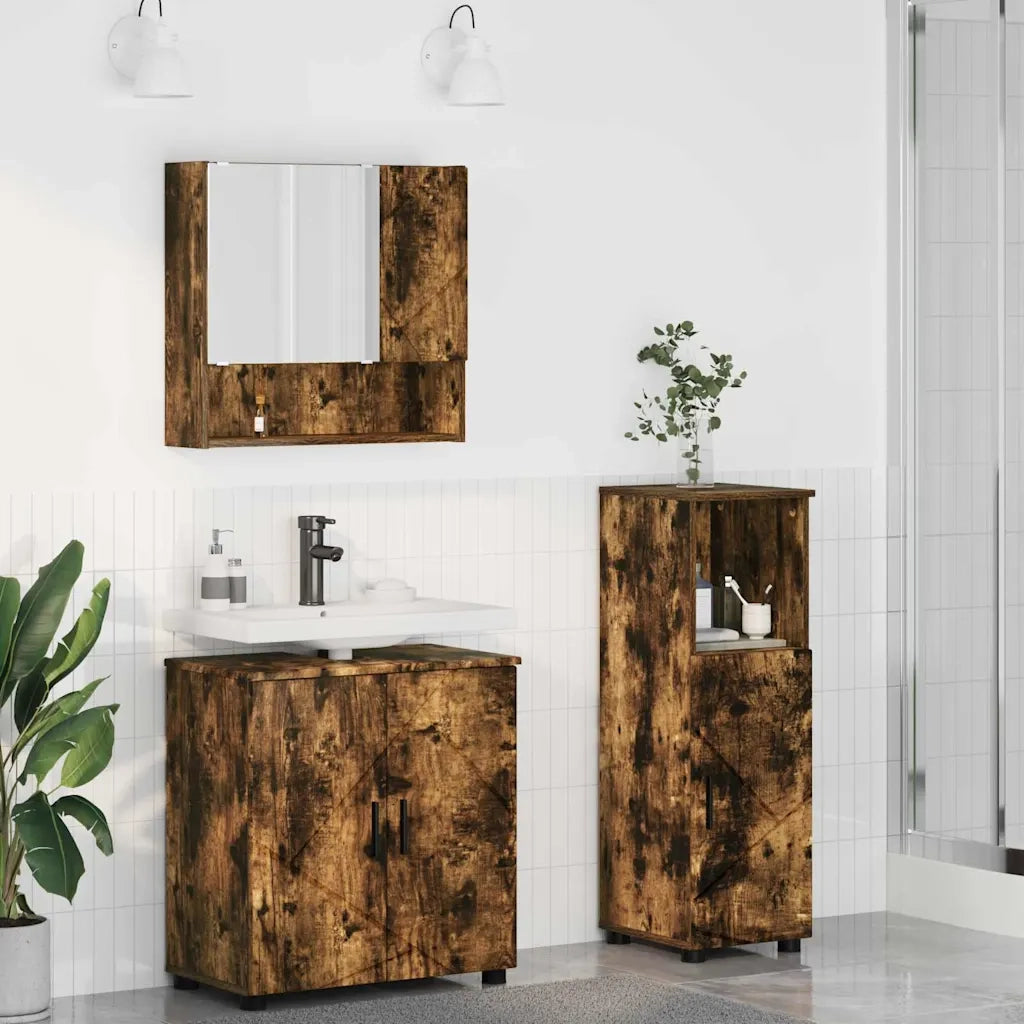 Set di mobili per il bagno Montaggio a parete 3 pcs Rovere fumé