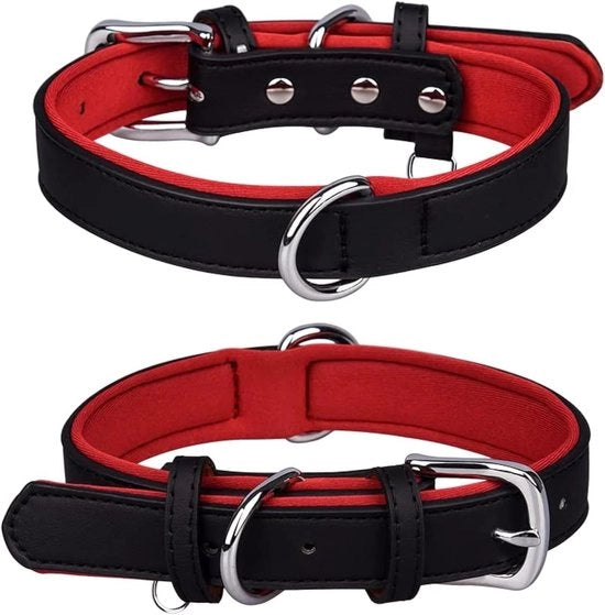 Cinturino in pelle flessibile per cani - collo soffice e respirante con cappuccio imbottito (XL nero)