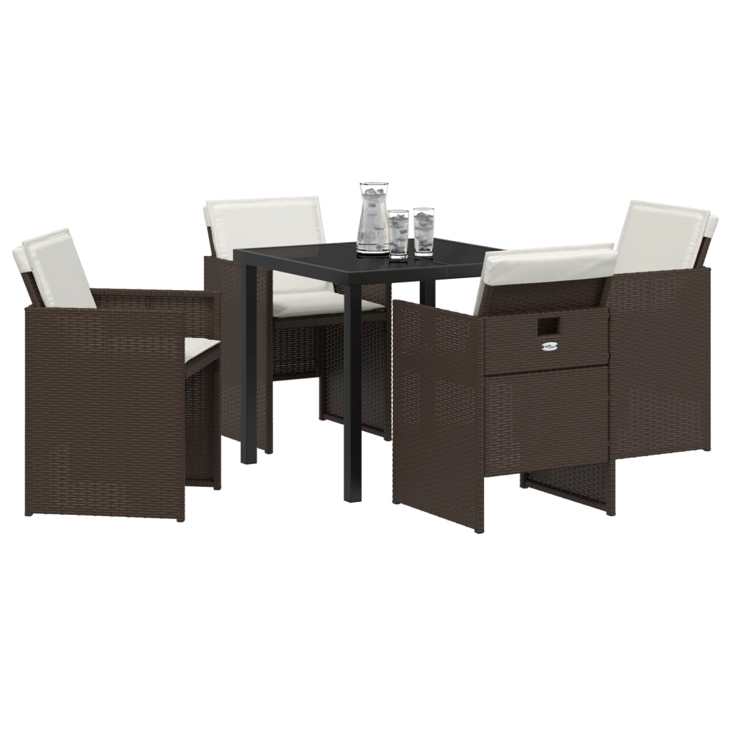 Set da Pranzo da Giardino  5 Pezzi con Cuscini Marrone Polyrattan