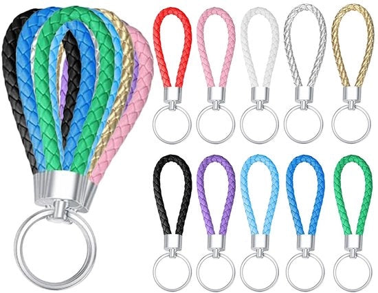 Accessori per chiavi in pelle intrecciata - 10 colori - Unisex per auto, motocicletta e bicicletta - Cinturino in pelle stile - Set da 10 pezzi.