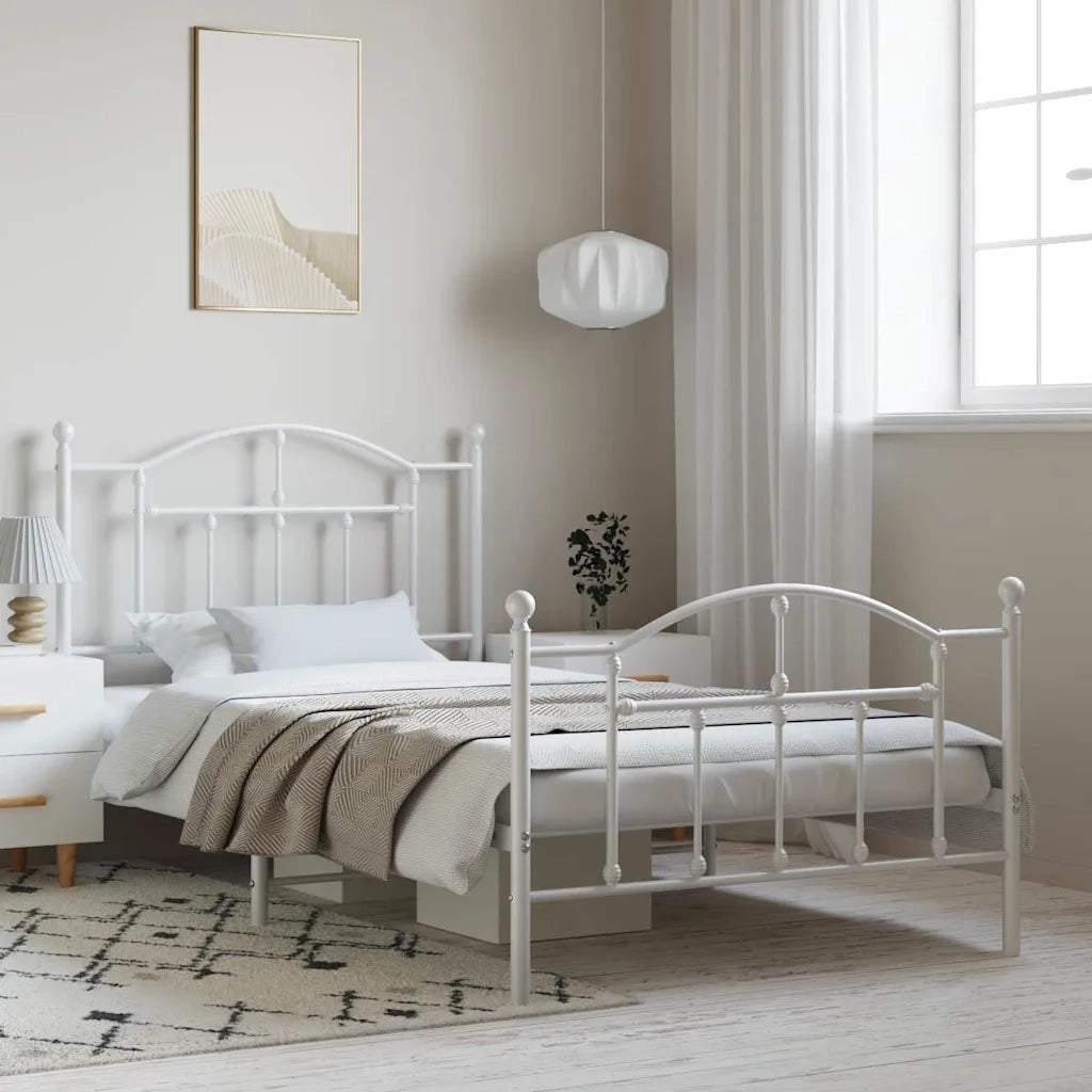 Giroletto con Testiera e Pediera Metallo Bianco 100x190 cm 353500