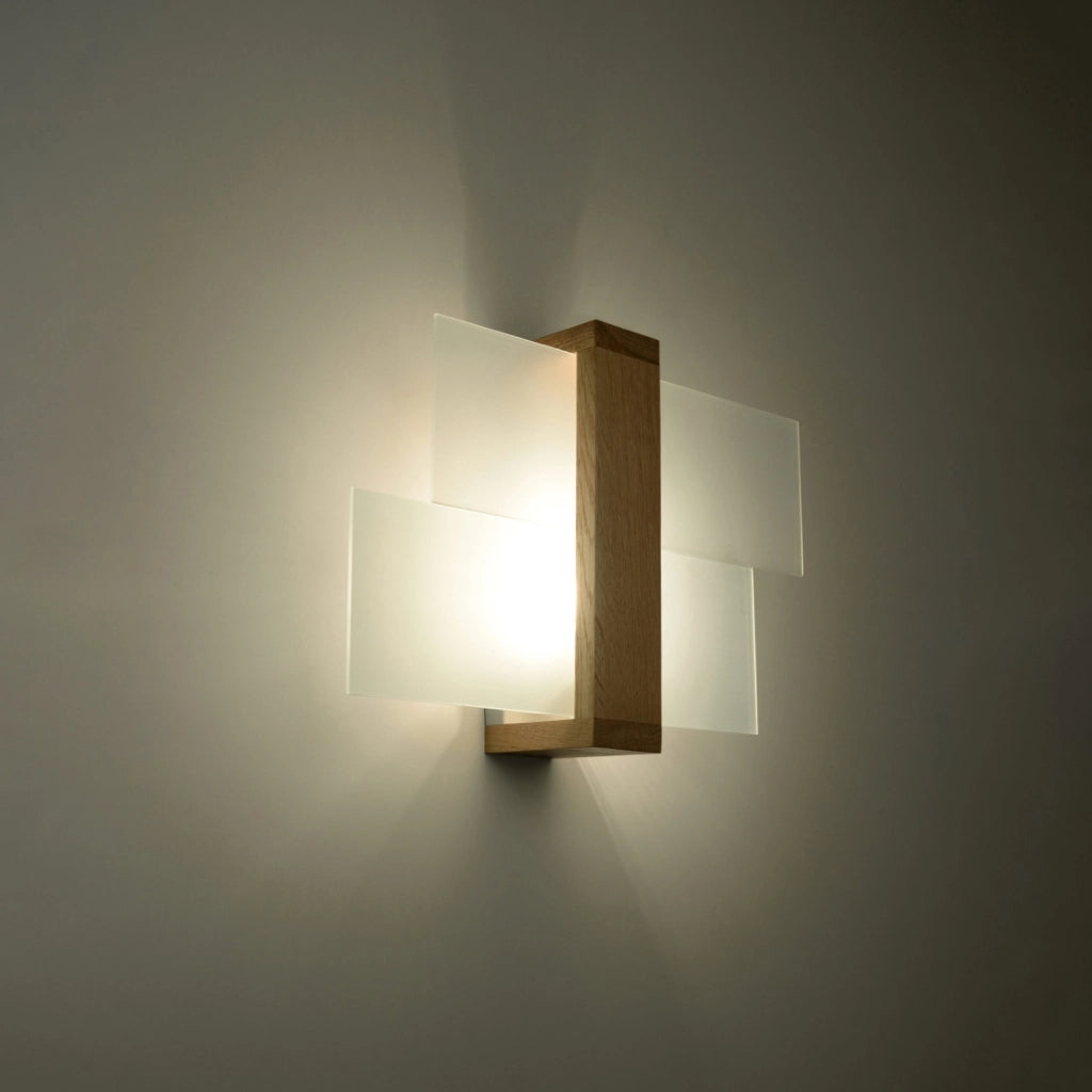 Applique REBIRD 1 legno chiaro vetro bianco E27 Pure Lume