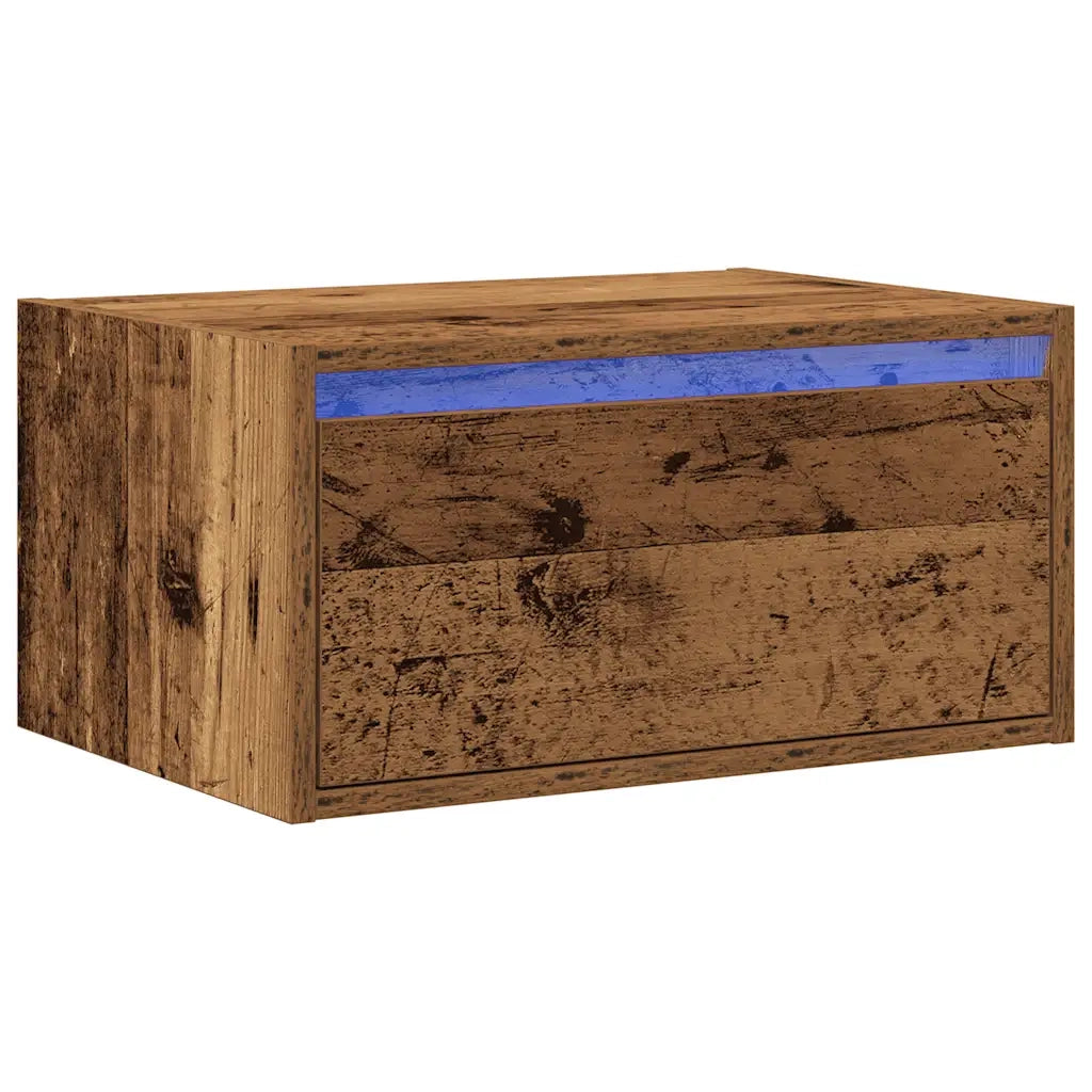 Comodino | Armadio da Notte | Mobiletto da notte a Parete con Luci LED Legno Antico
