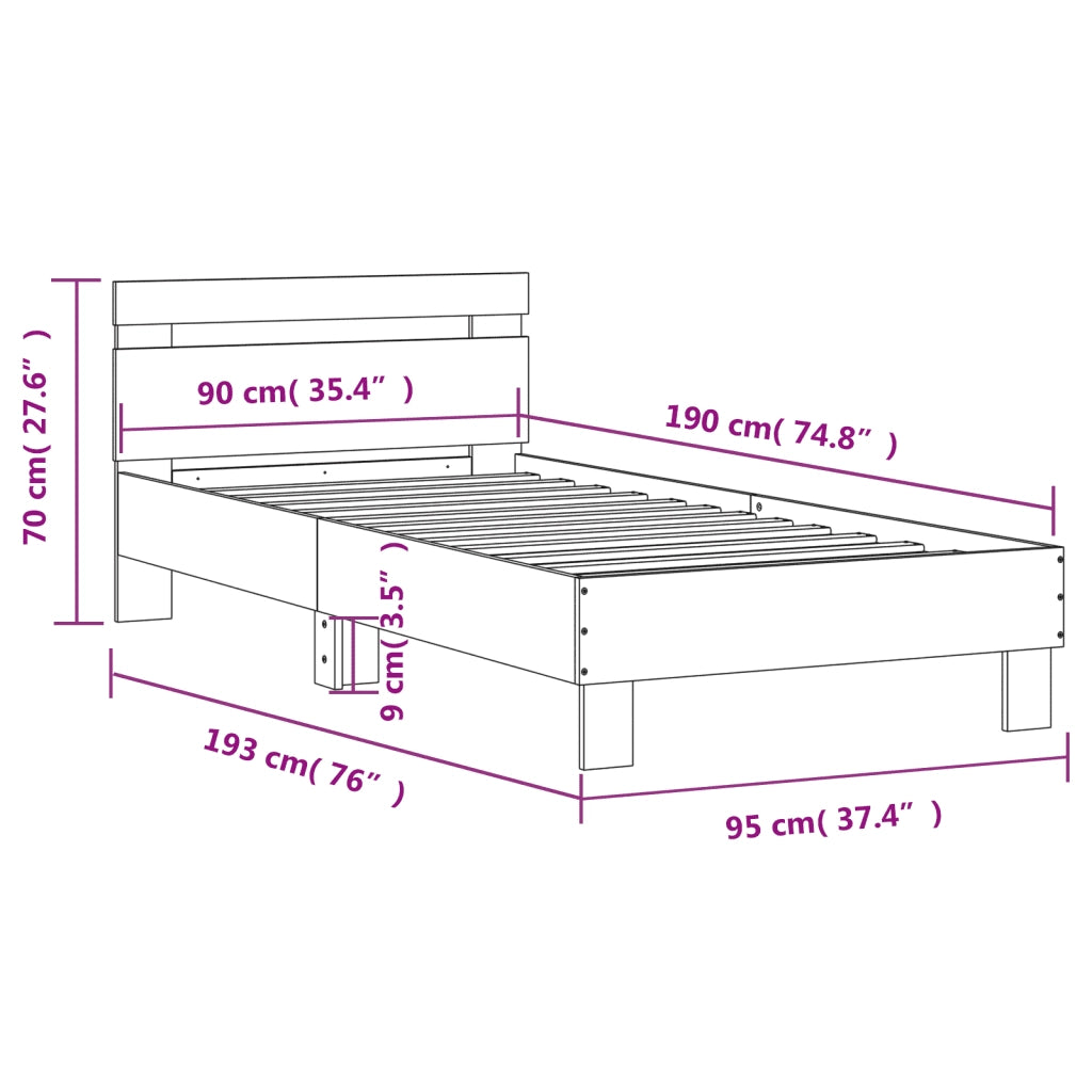 Giroletto con Testiera Bianco 90x190 cm in Legno Multistrato