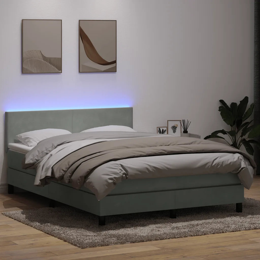 Letto a Molle con Materasso e LED Grigio Chiaro 160x220cm Velluto 3316743
