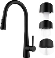Kraan da cucina con sifone retrattile, da cucina con 3 posizioni di getto, ruota a 360°, bocchetta da cucina in acciaio inox nero