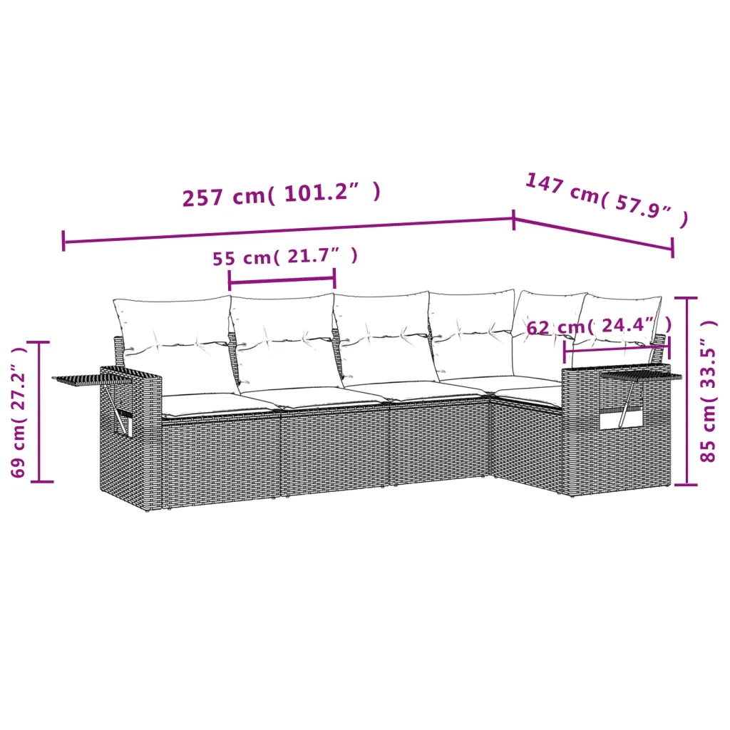 Set Divano da Giardino 5 pz con Cuscini Grigio in Polyrattan 3252467