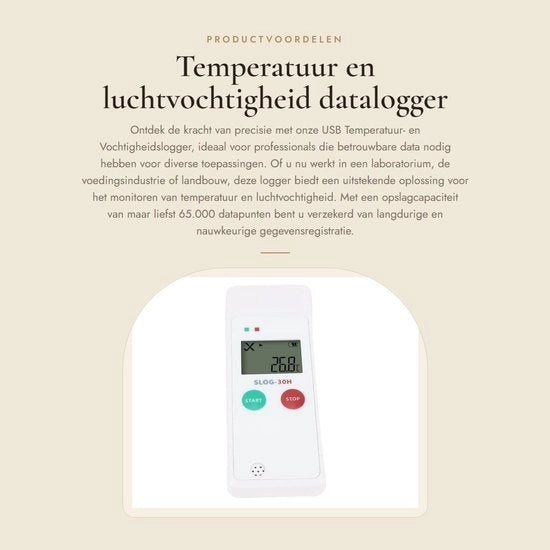 Registrazione di temperatura e umidità - Data di registrazione - Alta precisione - Termometro per frigorifero - Rapporto in PDF e CSV - Adatto per l'uso in ambiente agricolo