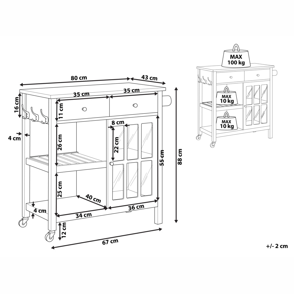 Carrello da cucina in MDF bianco con ripiano in legno chiaro Scaffali per armadietto con rotelle Cassettiera scandinava
