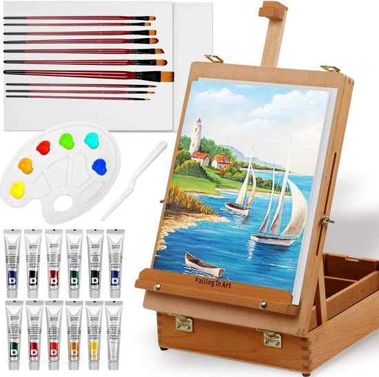 Esego Box Set di Acrilica con tavolo portatile Stand per tavolo di acrilica Pannelli di tela di acrilica Scopa per palette per acrilica Regalo di Natale