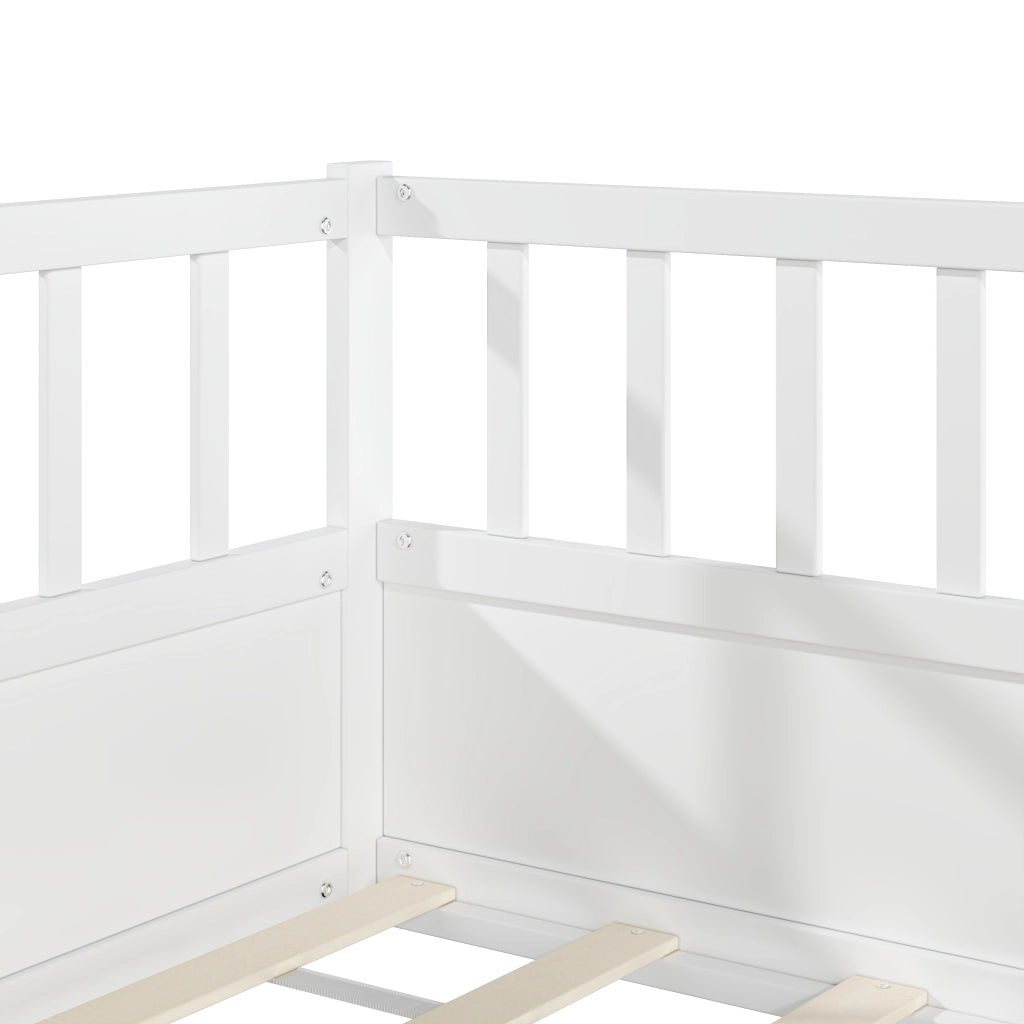 Letto per bambini, 90 x 200 cm, struttura in legno massello, sponde di sicurezza, bianco