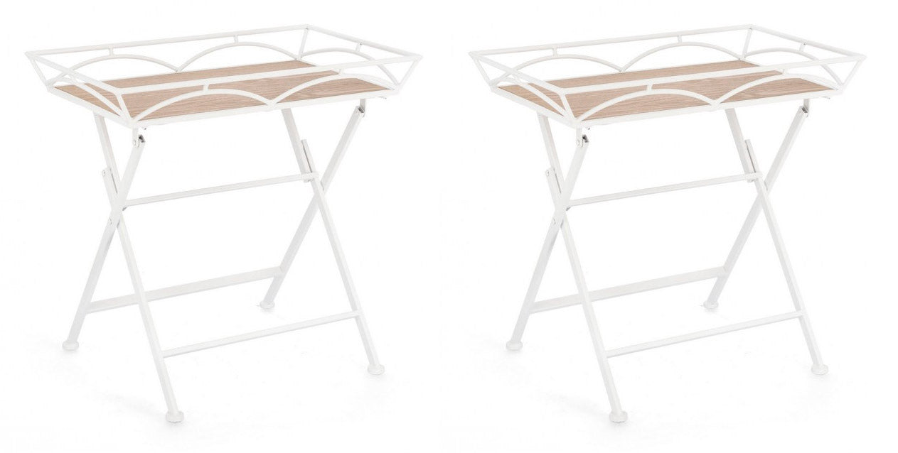 Set 2 Tavolini da Soggiorno 63x40x60 cm in Acciaio Guenda Bianco