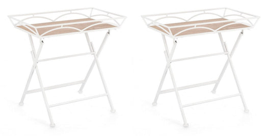 Set 2 Tavolini da Soggiorno 63x40x60 cm in Acciaio Guenda Bianco
