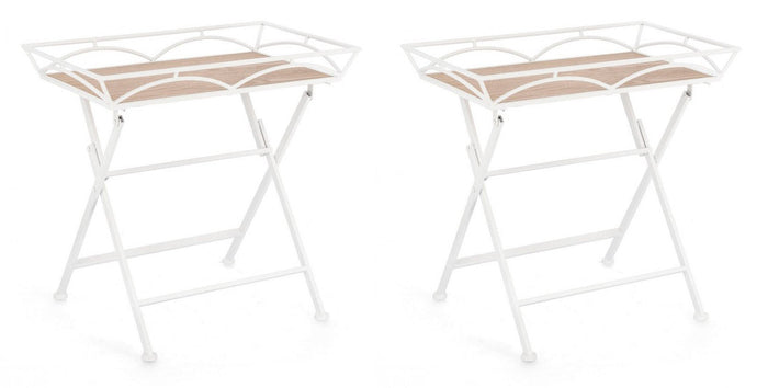 Set 2 Tavolini da Soggiorno 63x40x60 cm in Acciaio Guenda Bianco