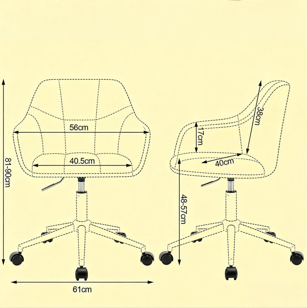 Sedia da ufficio ergonomica in velluto crema con braccioli e ruote